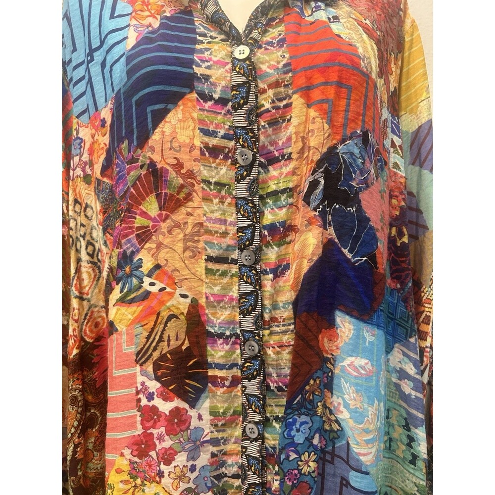 John Mark Woven Boho Patchwork Wire Collar Blouse… - image 5